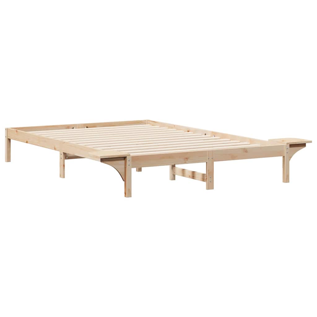 Bed Frame with Side Tables Natural 160 x 220 cm Solid Pine Wood