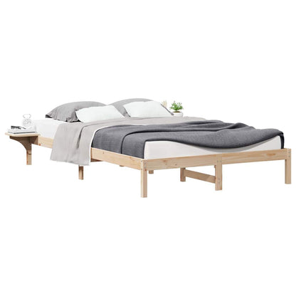Bed Frame with Side Tables Natural 160 x 220 cm Solid Pine Wood