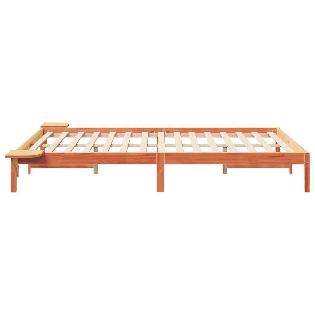 Bed Frame with Side Tables Wax Brown 160 x 220 cm