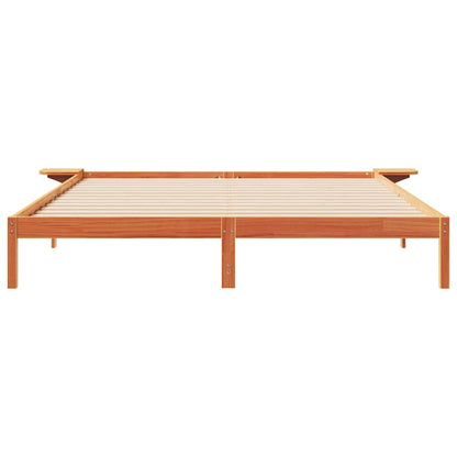 Bed Frame with Side Tables Wax Brown 180 x 220 cm
