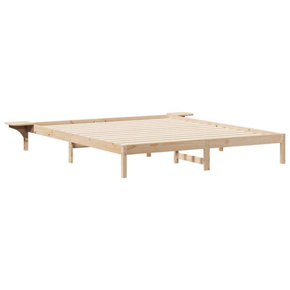 Bed Frame with Side Tables Natural 200 x 220 cm Solid Pine Wood
