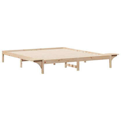 Bed Frame with Side Tables Natural 200 x 220 cm Solid Pine Wood