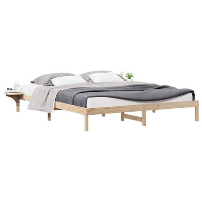 Bed Frame with Side Tables Natural 200 x 220 cm Solid Pine Wood