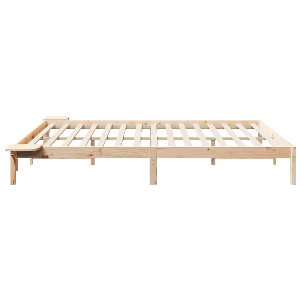 Bed Frame with Side Tables Natural 200 x 220 cm Solid Pine Wood