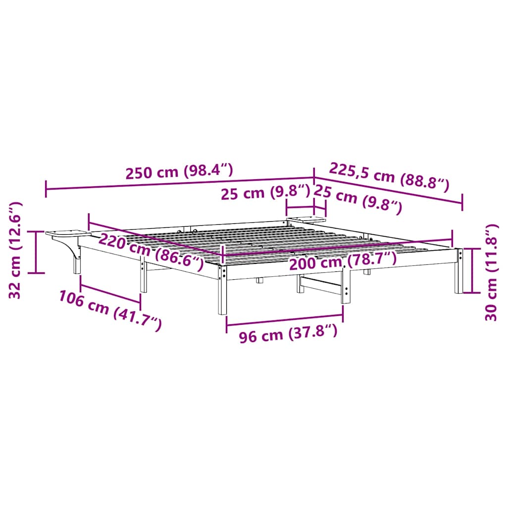 Bed Frame with Side Tables Natural 200 x 220 cm Solid Pine Wood