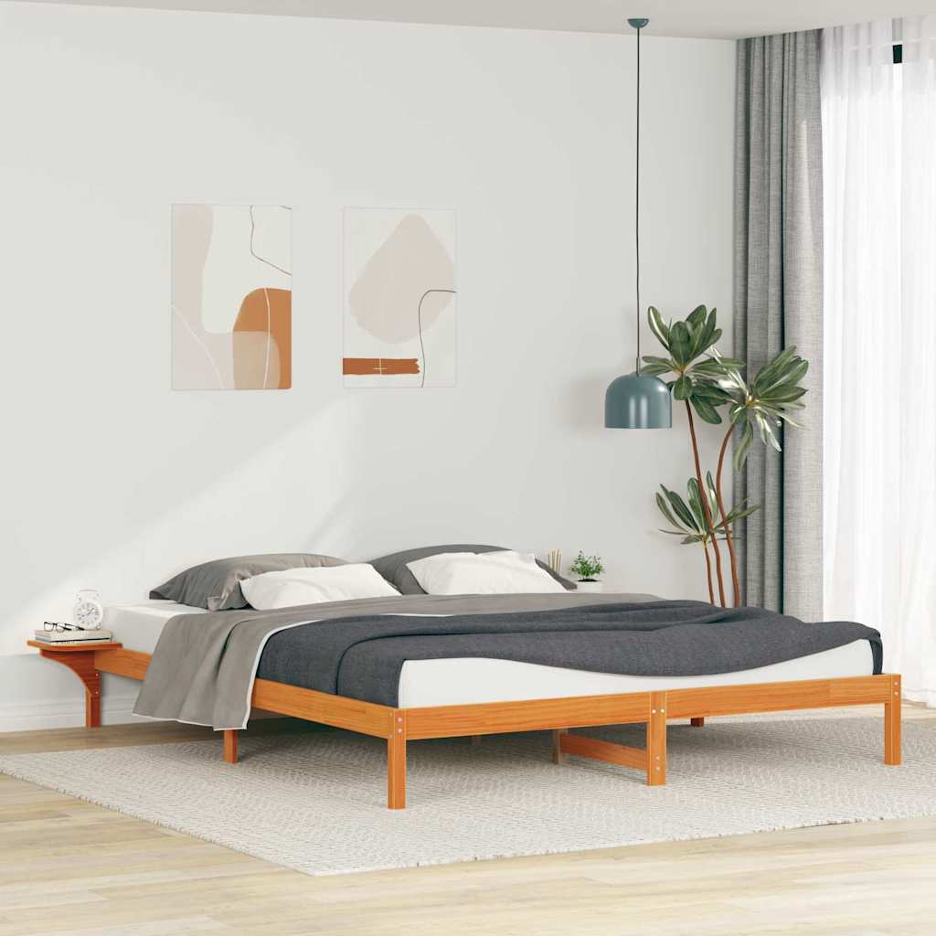 Bed Frame with Side Tables Wax Brown 200 x 220 cm