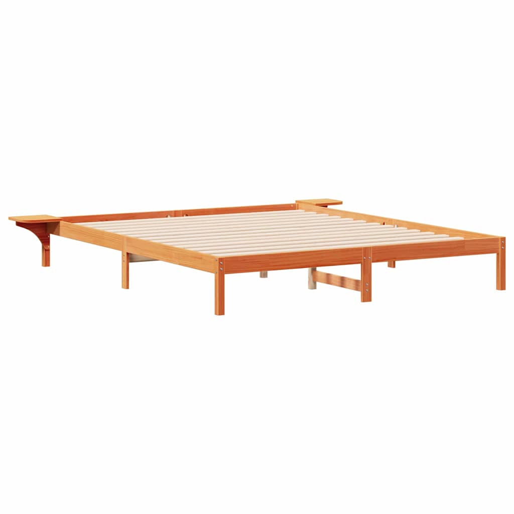 Bed Frame with Side Tables Wax Brown 200 x 220 cm