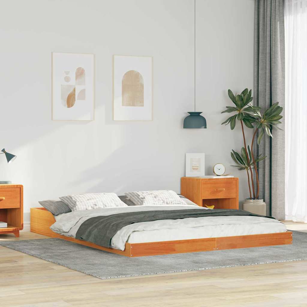 Bed Frame Wax Brown 160 x 200 cm Solid Pine Wood