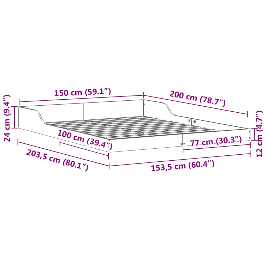 Bed Frame Brown 150 x 200 cm Solid Pine Wood