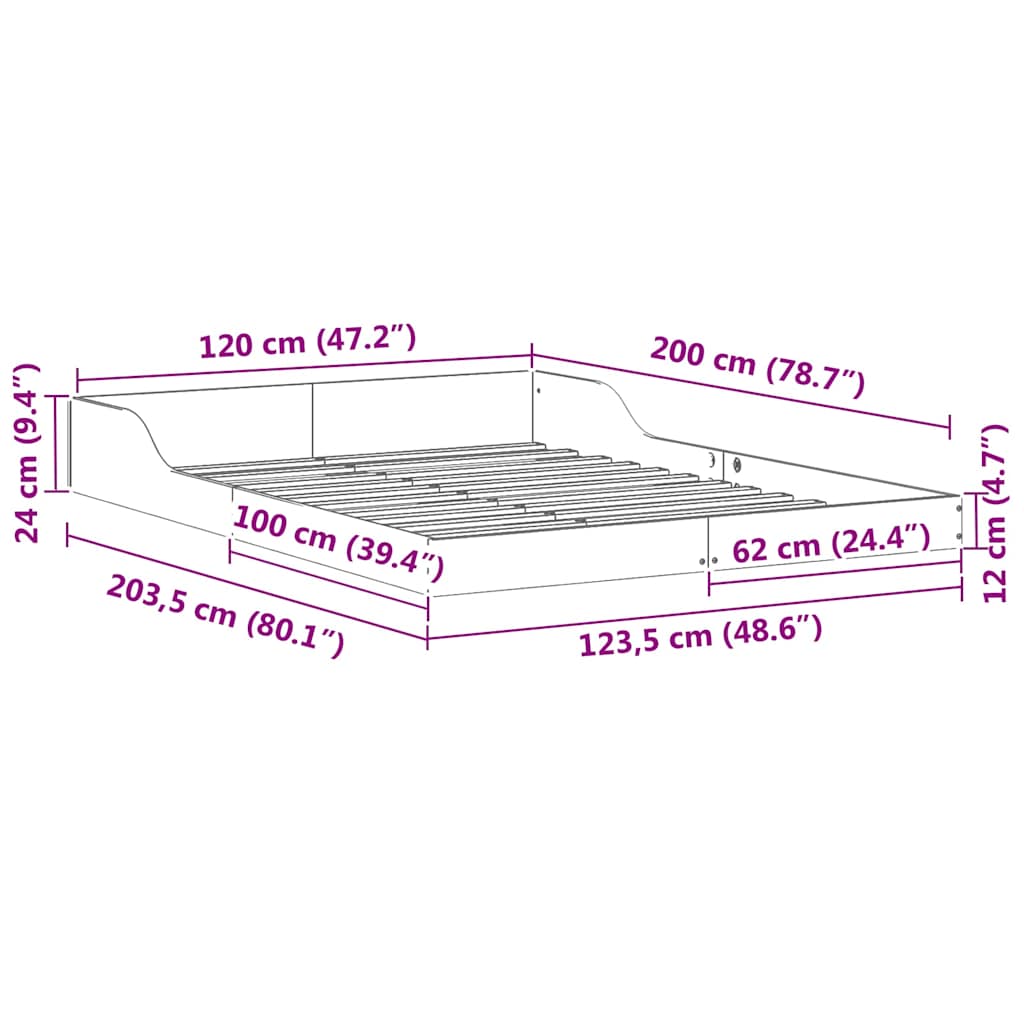 Bed Frame Wax Brown 120 x 200 cm Solid Pine Wood