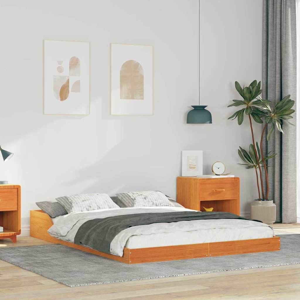Bed Frame Wax Brown 140 x 190 cm Solid Pine Wood