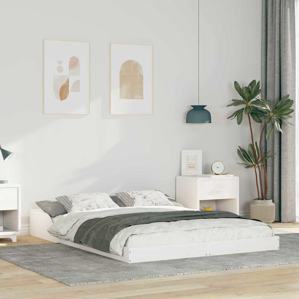 Bed Frame White 135 x 190 cm Solid Pine Wood