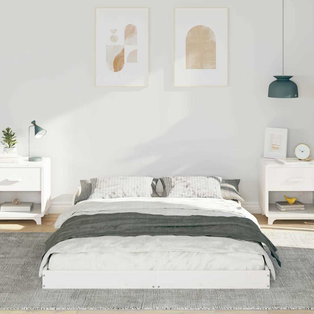 Bed Frame White 135 x 190 cm Solid Pine Wood