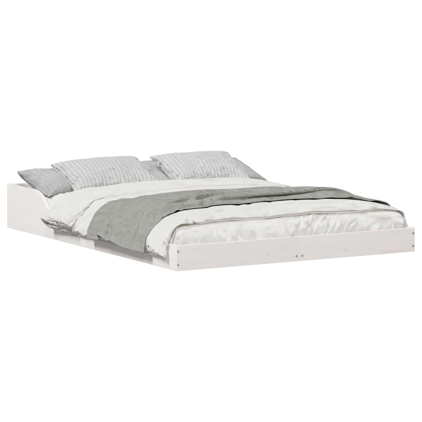 Bed Frame White 135 x 190 cm Solid Pine Wood