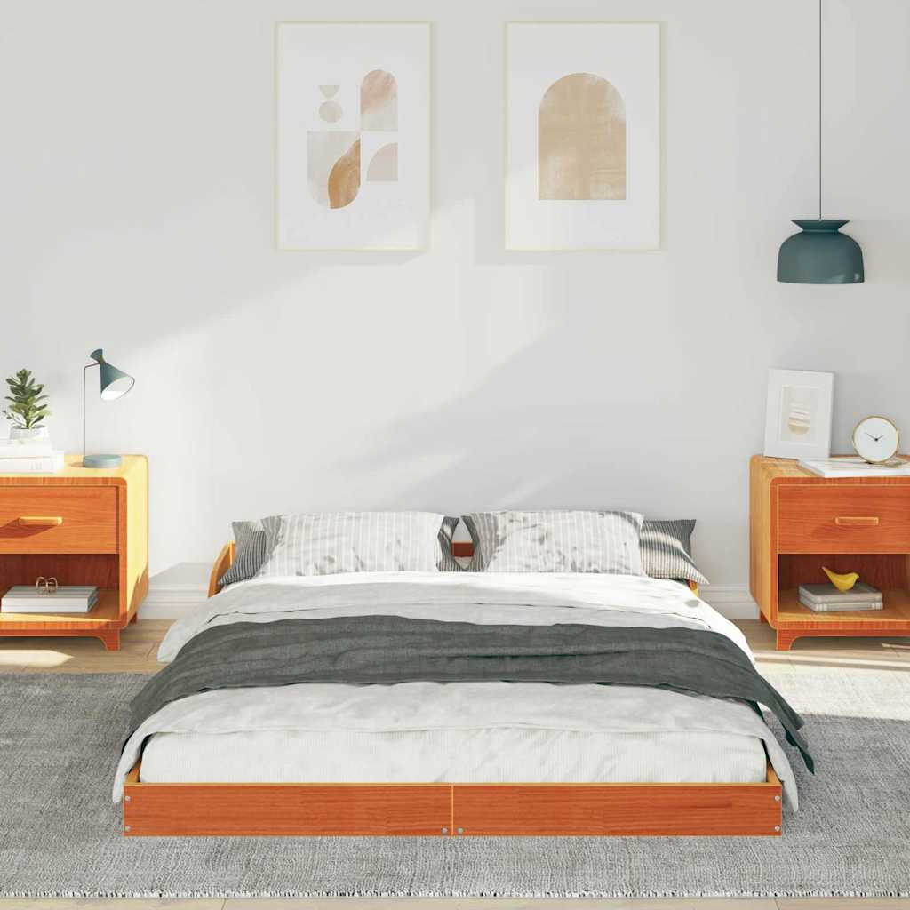 Bed Frame Wax Brown 135 x 190 cm Solid Pine Wood