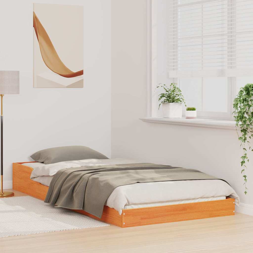 Bed Frame Wax Brown 90 x 210 cm Solid Pine Wood