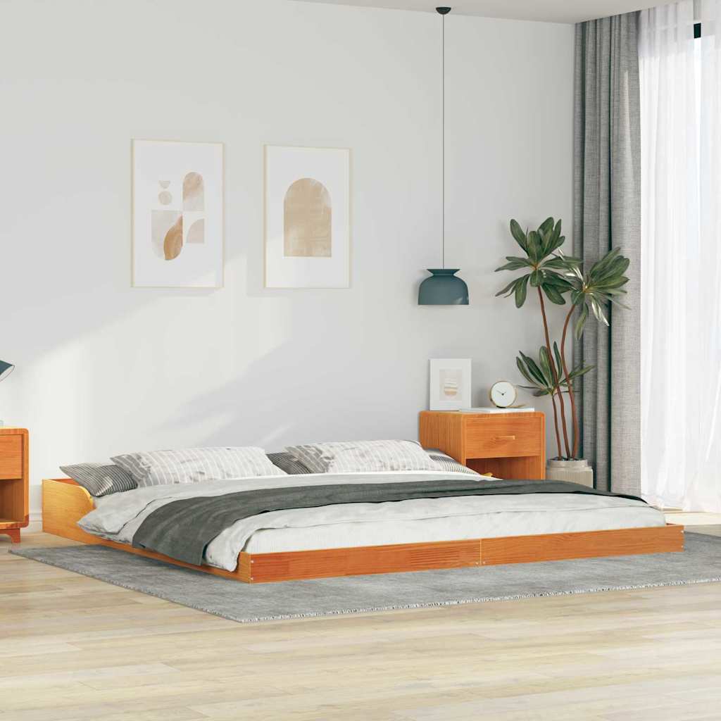 Bed Frame Wax Brown 180 x 210 cm Solid Pine Wood