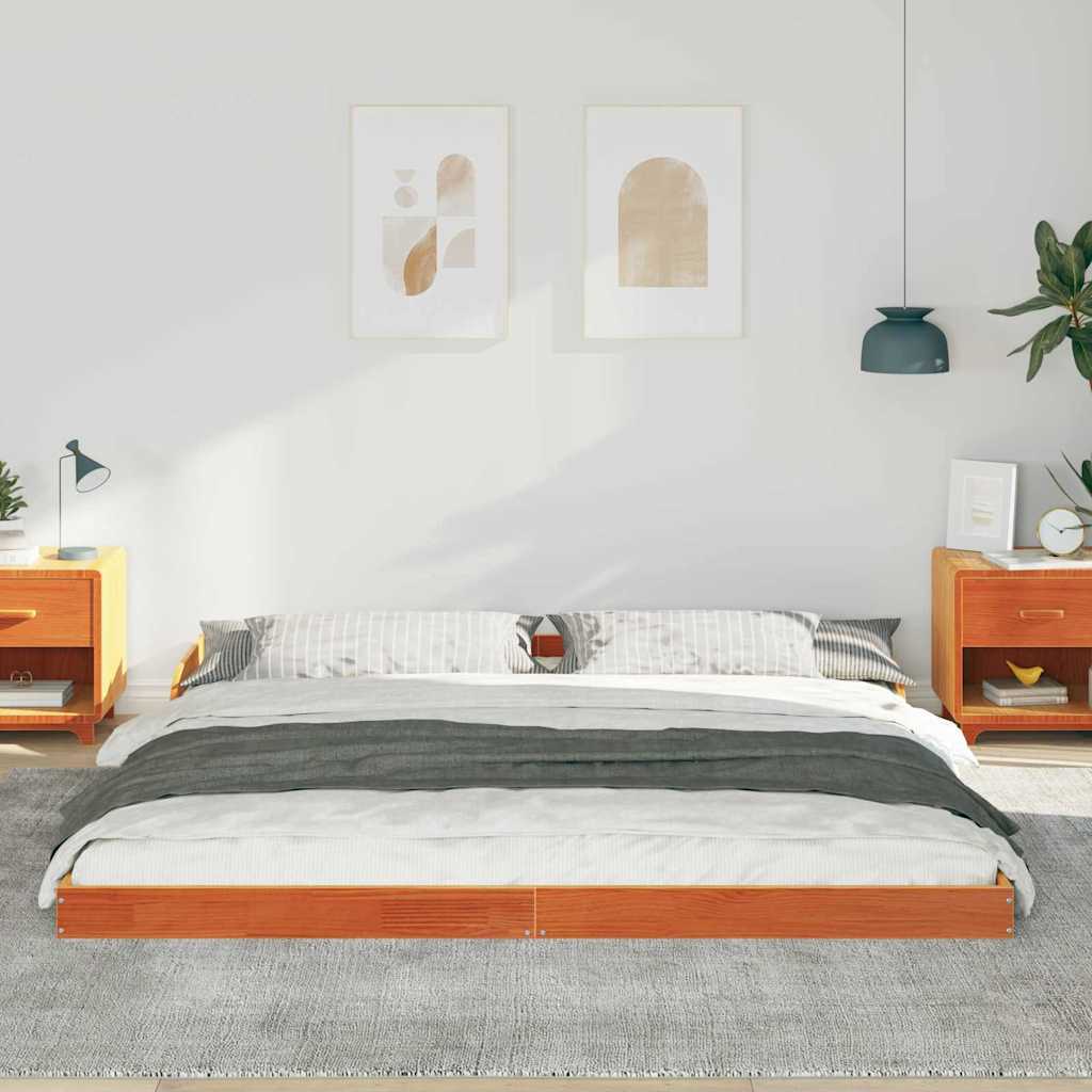 Bed Frame Wax Brown 180 x 210 cm Solid Pine Wood