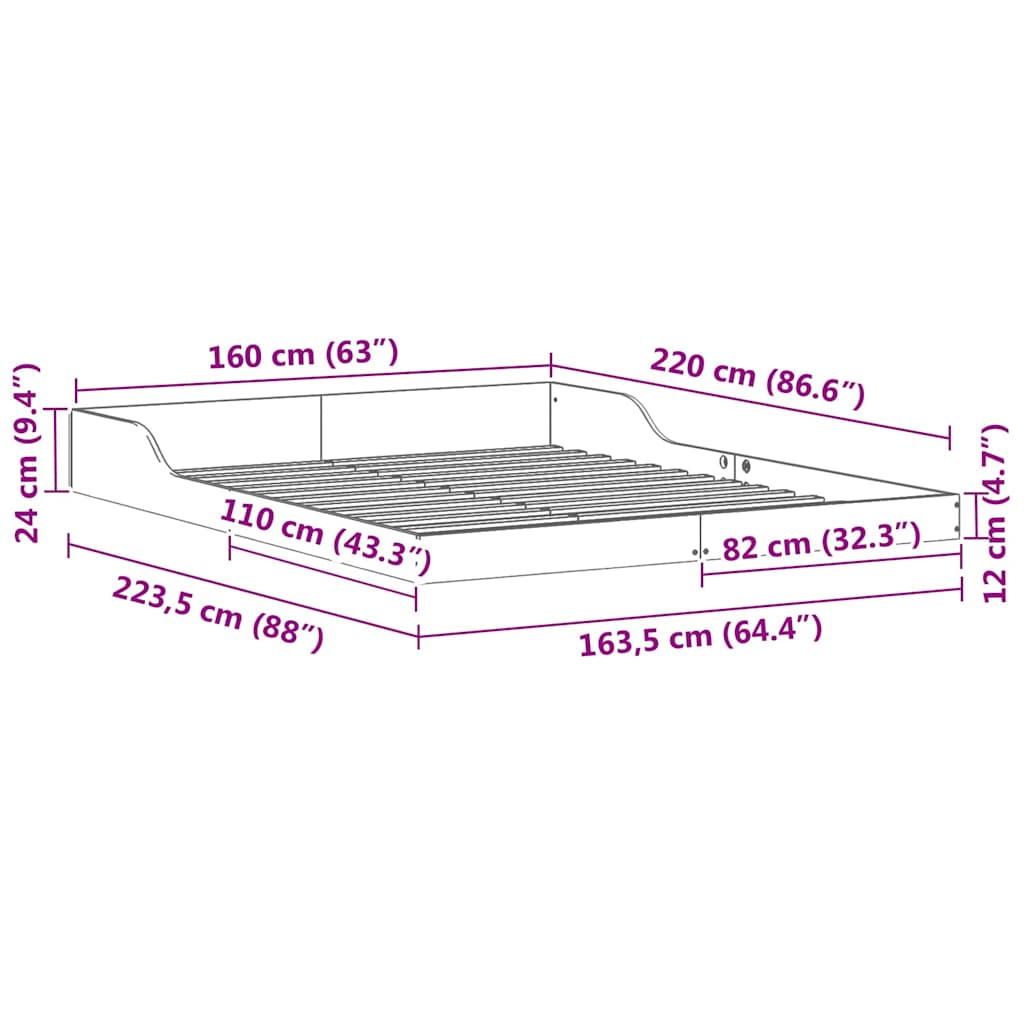 Bed Frame Wax Brown 160 x 220 cm Solid Pine Wood