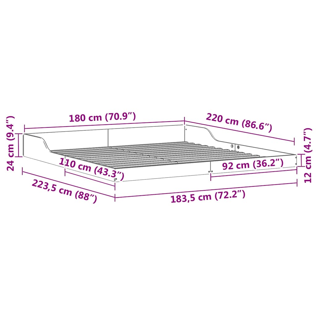 Bed Frame White 180 x 220 cm Solid Pine Wood