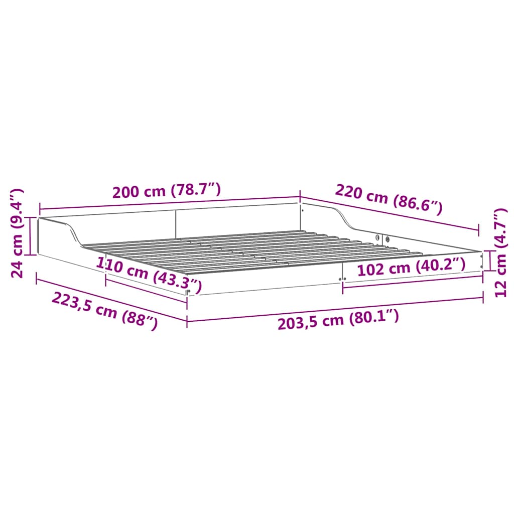 Bed Frame Brown 200 x 220 cm Solid Pine Wood