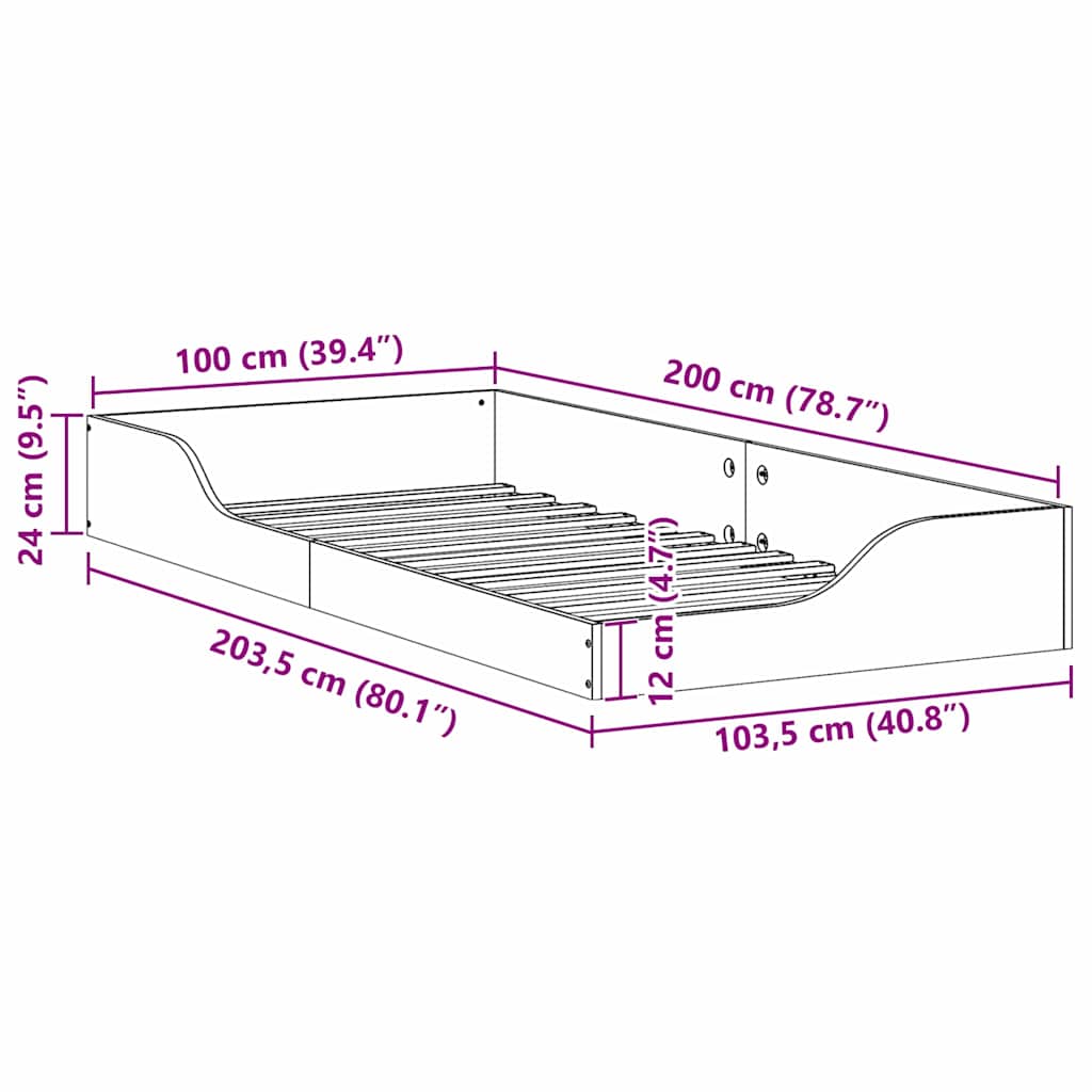 Bed Frame White 100 x 200 cm Solid Pine Wood
