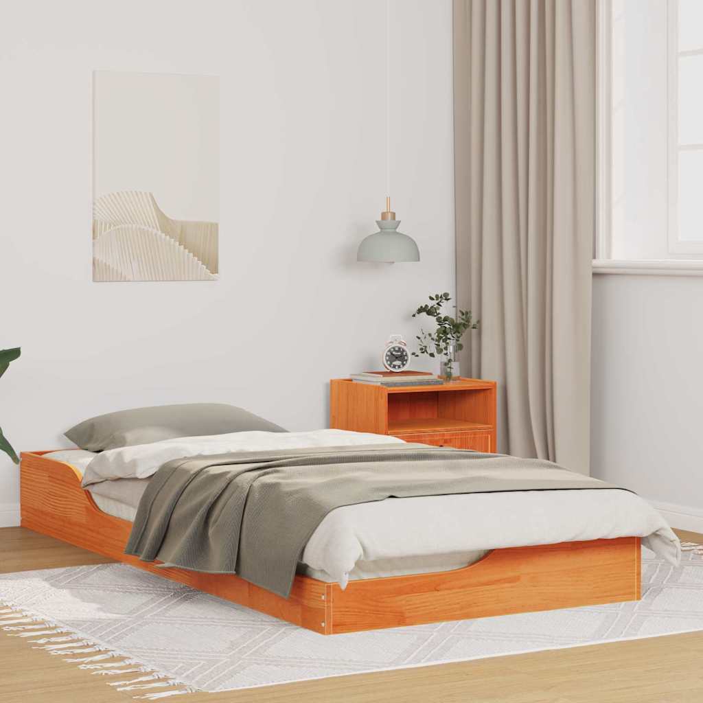 Bed Frame Wax Brown 100 x 200 cm Solid Pine Wood
