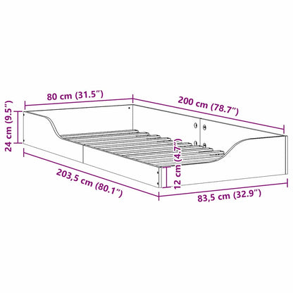Bed Frame White 80 x 200 cm Solid Pine Wood