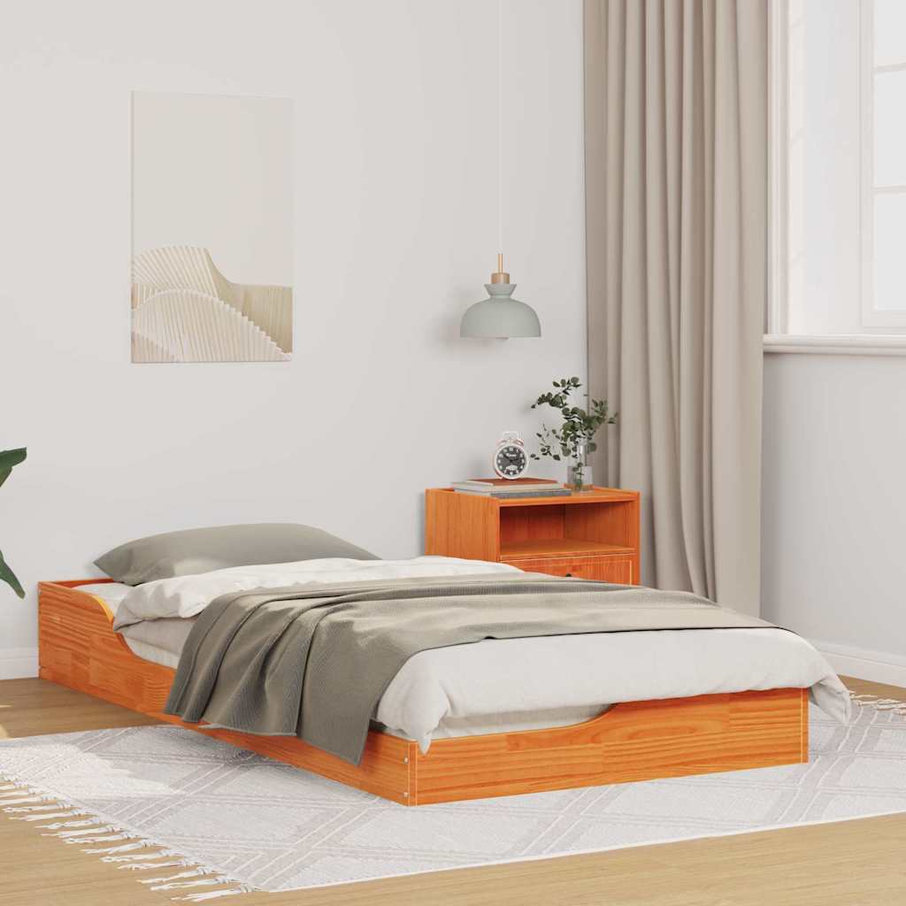 Bed Frame Wax Brown 90 x 190 cm Solid Pine Wood