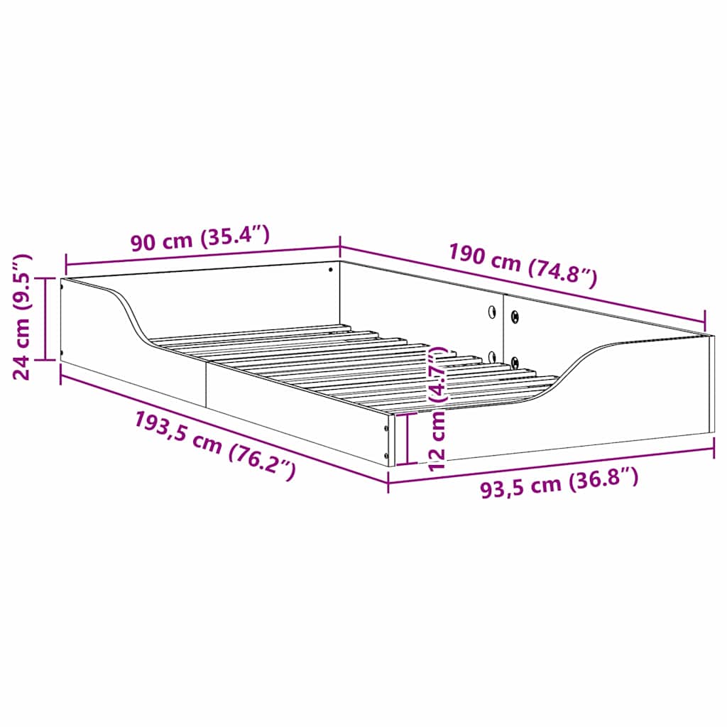 Bed Frame Wax Brown 90 x 190 cm Solid Pine Wood