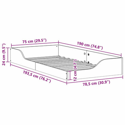 Bed Frame Wax Brown 75 x 190 cm Solid Pine Wood