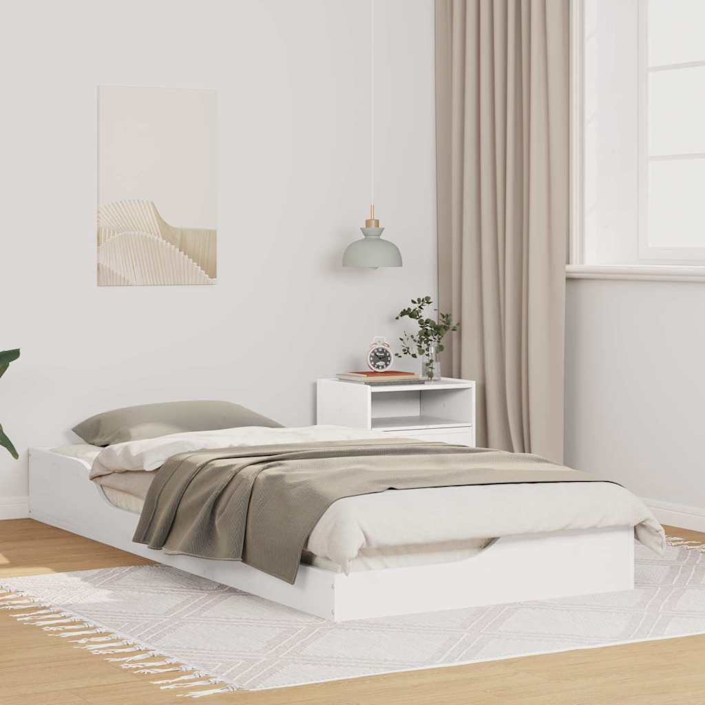 Bed Frame White 100 x 210 cm Solid Pine Wood