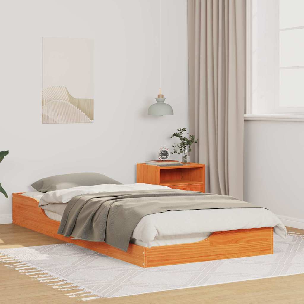 Bed Frame Wax Brown 100 x 210 cm Solid Pine Wood