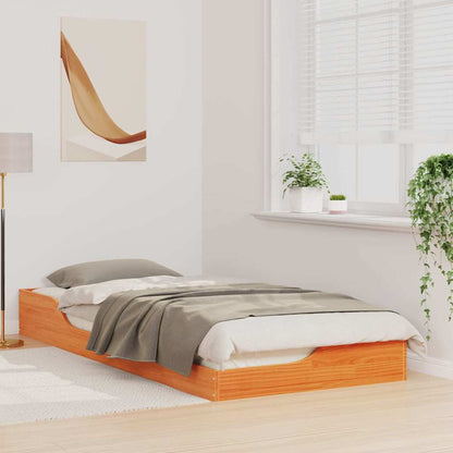 Bed Frame Wax Brown 100 x 210 cm Solid Pine Wood