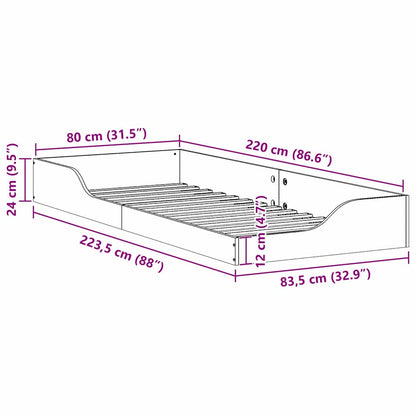Bed Frame White 80 x 220 cm Solid Pine Wood