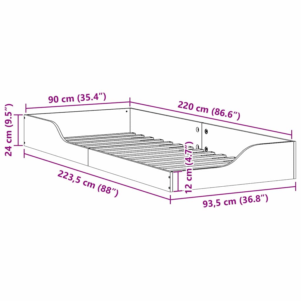 Bed Frame White 90 x 220 cm Solid Pine Wood