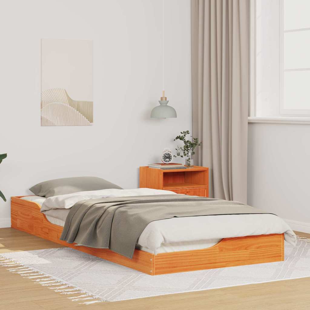 Bed Frame Wax Brown 100 x 220 cm Solid Pine Wood
