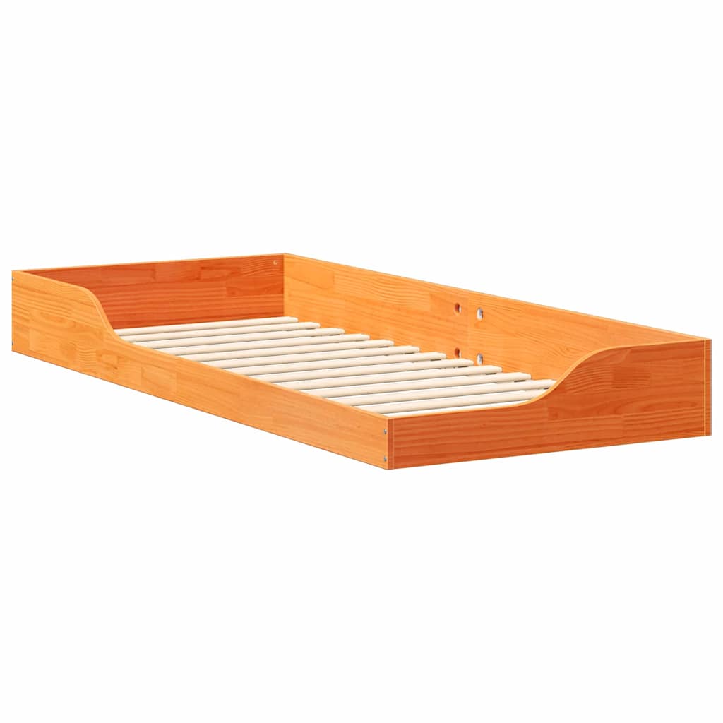 Bed Frame Wax Brown 100 x 220 cm Solid Pine Wood