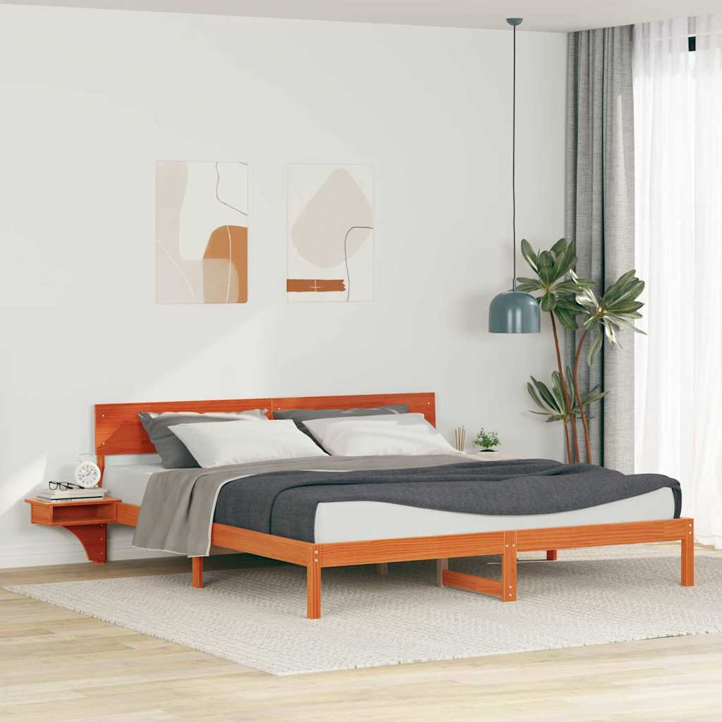 Bed Frame with Headboard Wax Brown 180 x 200 cm Solid Pine Wood