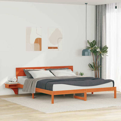 Bed Frame with Headboard Wax Brown 180 x 200 cm Solid Pine Wood