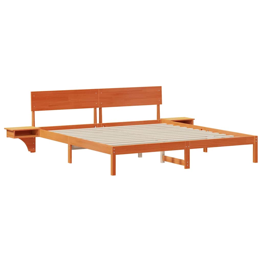 Bed Frame with Headboard Wax Brown 180 x 200 cm Solid Pine Wood