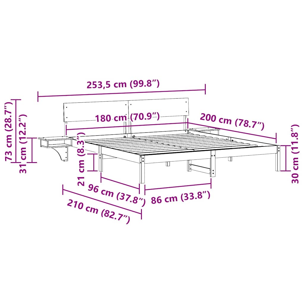 Bed Frame with Headboard Wax Brown 180 x 200 cm Solid Pine Wood