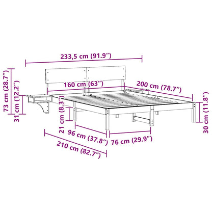Bed Frame with Headboard Brown 160 x 200 cm Solid Pine Wood