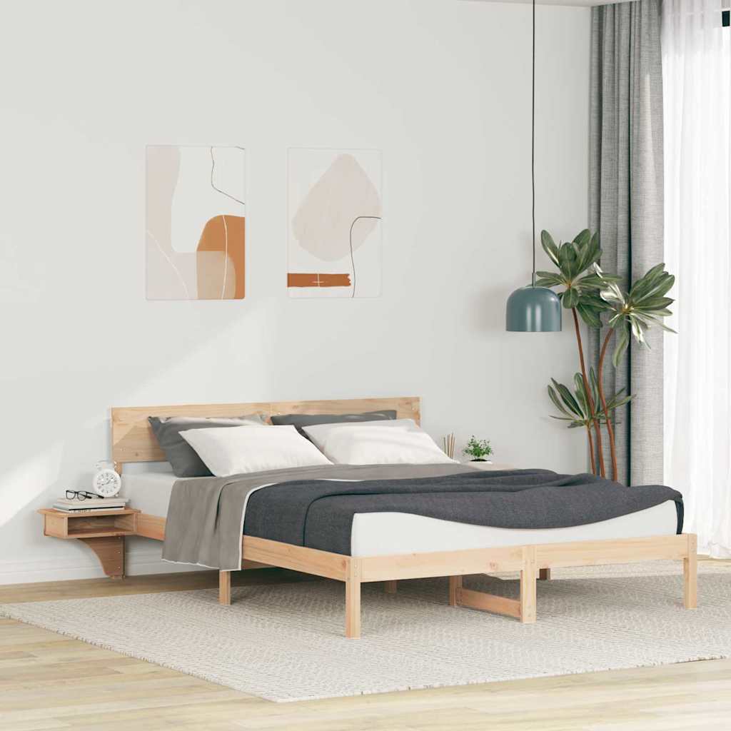 Bed Frame with Headboard Brown 150 x 200 cm Solid Pine Wood