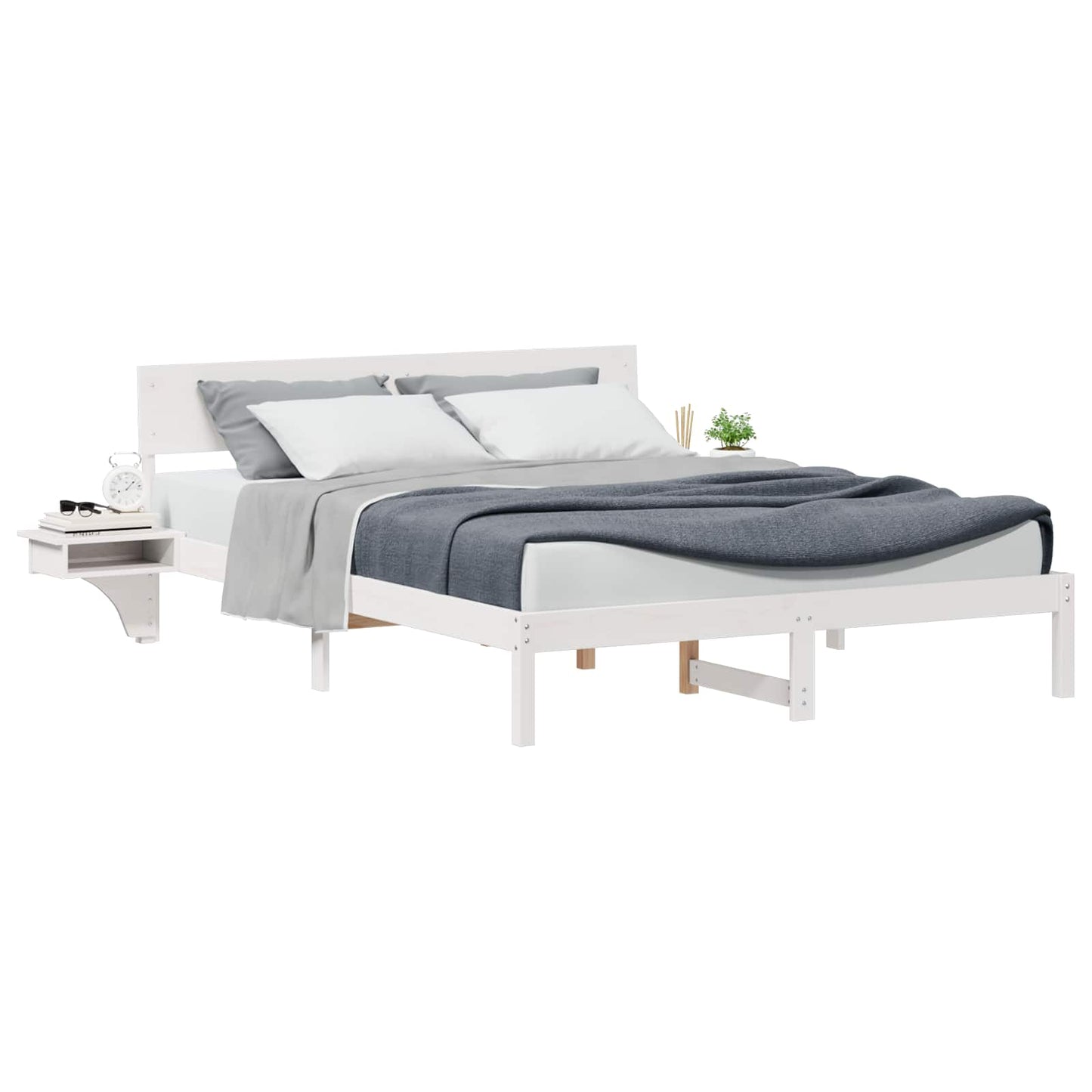 Bed Frame with Headboard White 150 x 200 cm Solid Pine Wood