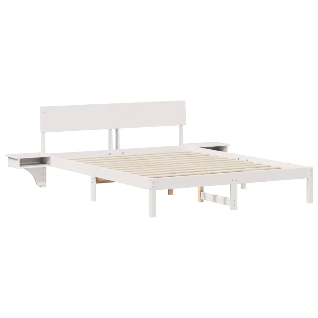 Bed Frame with Headboard White 150 x 200 cm Solid Pine Wood