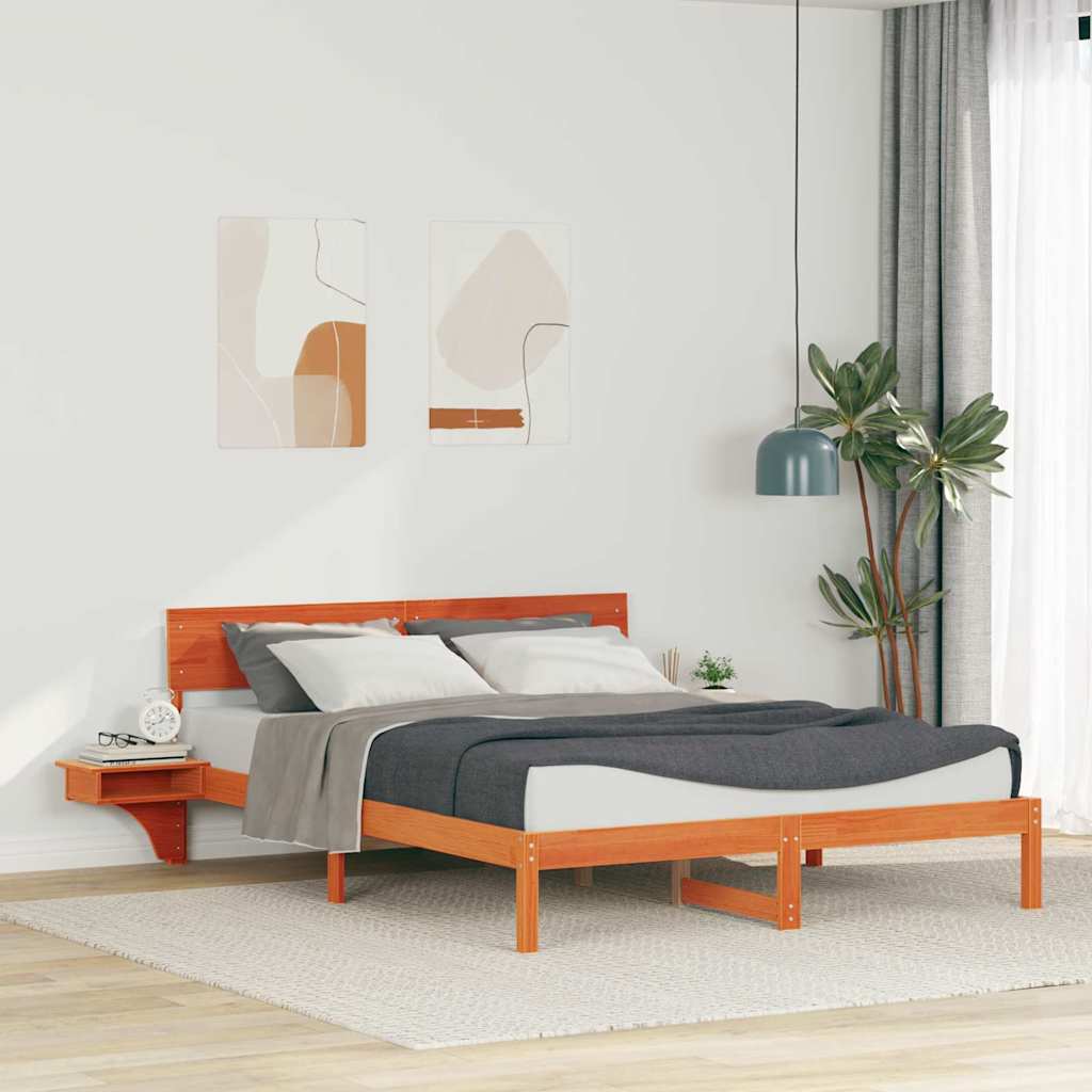 Bed Frame with Headboard Wax Brown 150 x 200 cm Solid Pine Wood