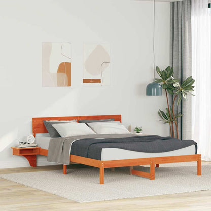 Bed Frame with Headboard Wax Brown 150 x 200 cm Solid Pine Wood