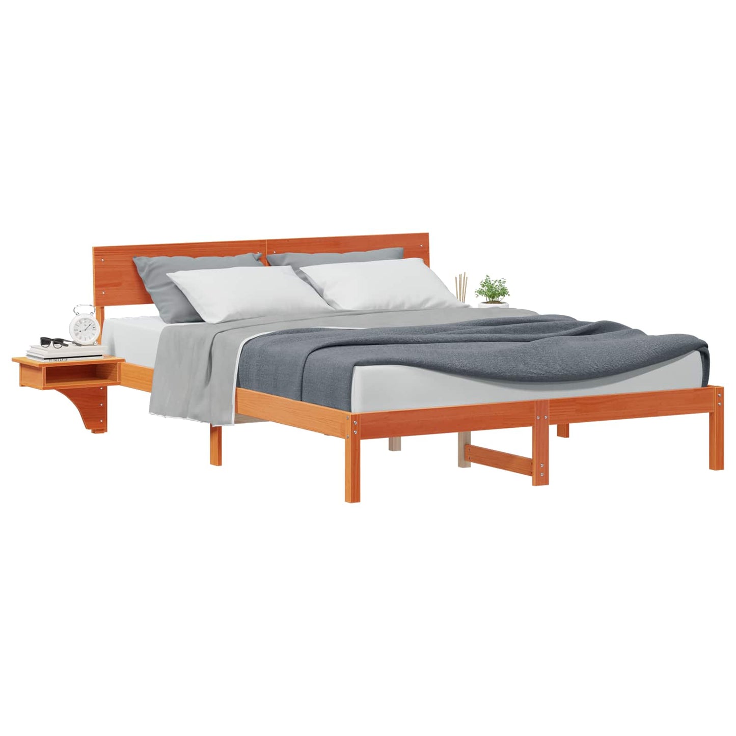Bed Frame with Headboard Wax Brown 150 x 200 cm Solid Pine Wood