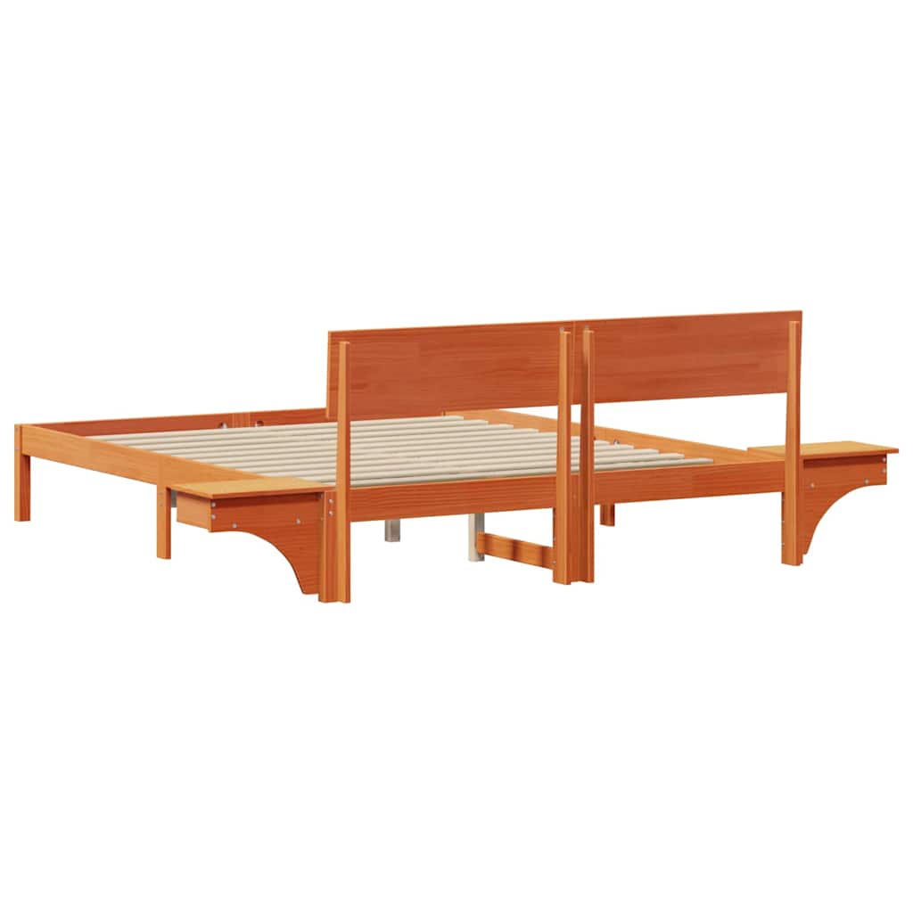 Bed Frame with Headboard Wax Brown 150 x 200 cm Solid Pine Wood
